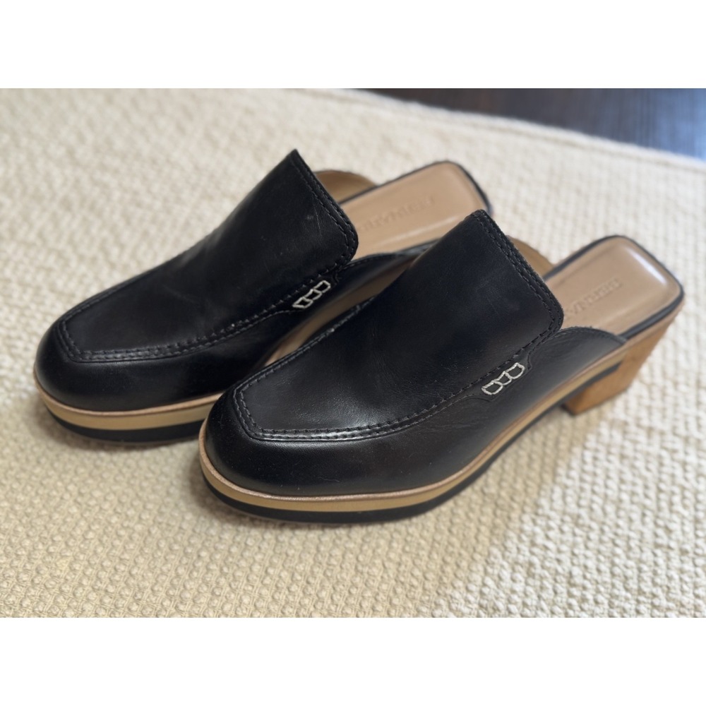 Bernardo Anthropologie Sofia Black Leather Clog Mules Block Heel Womens 8